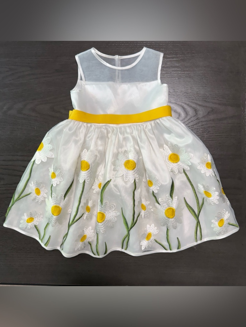 FRAIS Kids Girls White Embroidered Floral Lined Dress Size 3